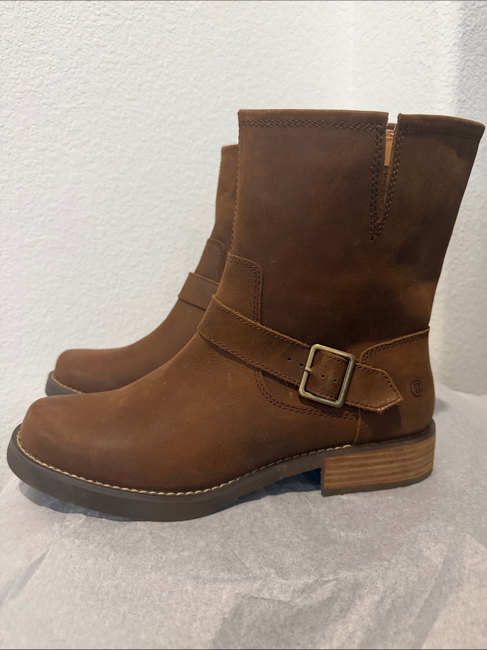 Dingo Casey Short Brown Leather Buckle Ankle Moto Boots